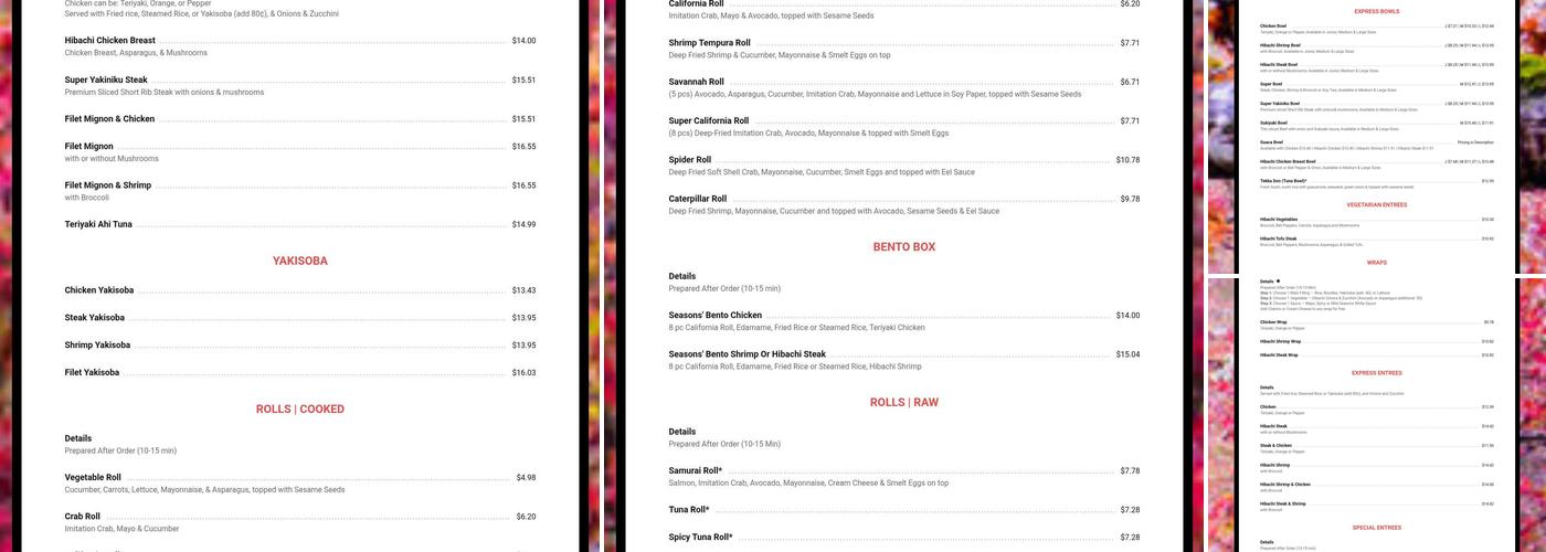 Seasons Of Japan Menu