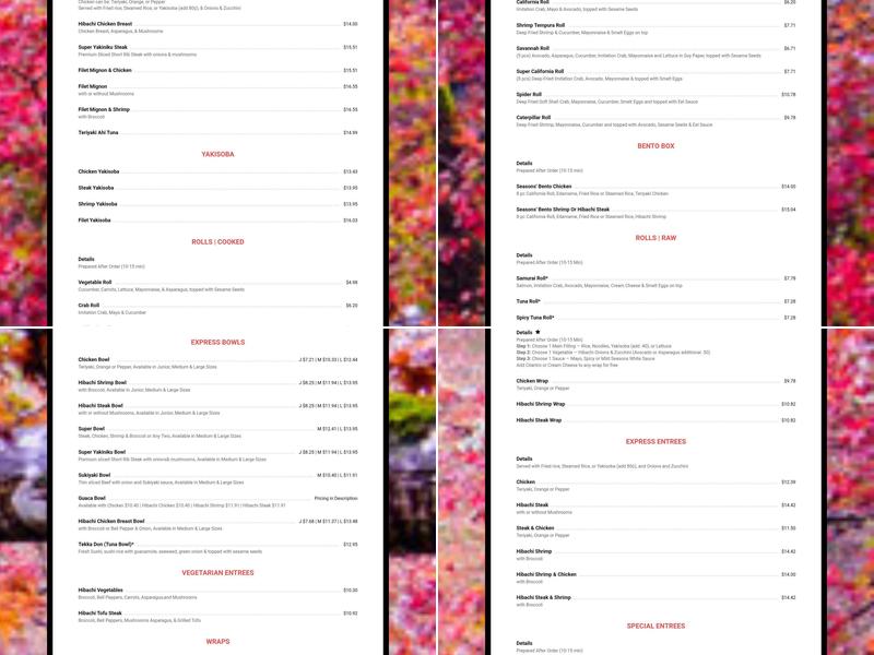 Seasons Of Japan Menu