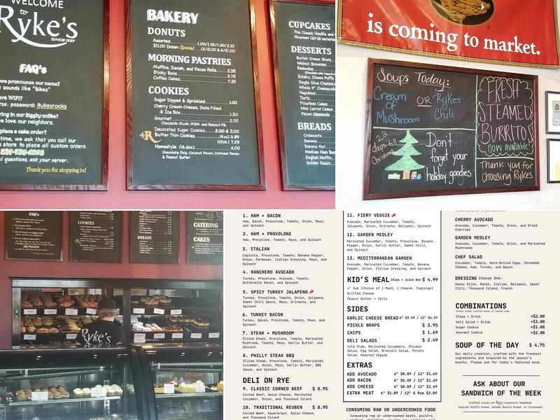 Ryke's Bakery Menu