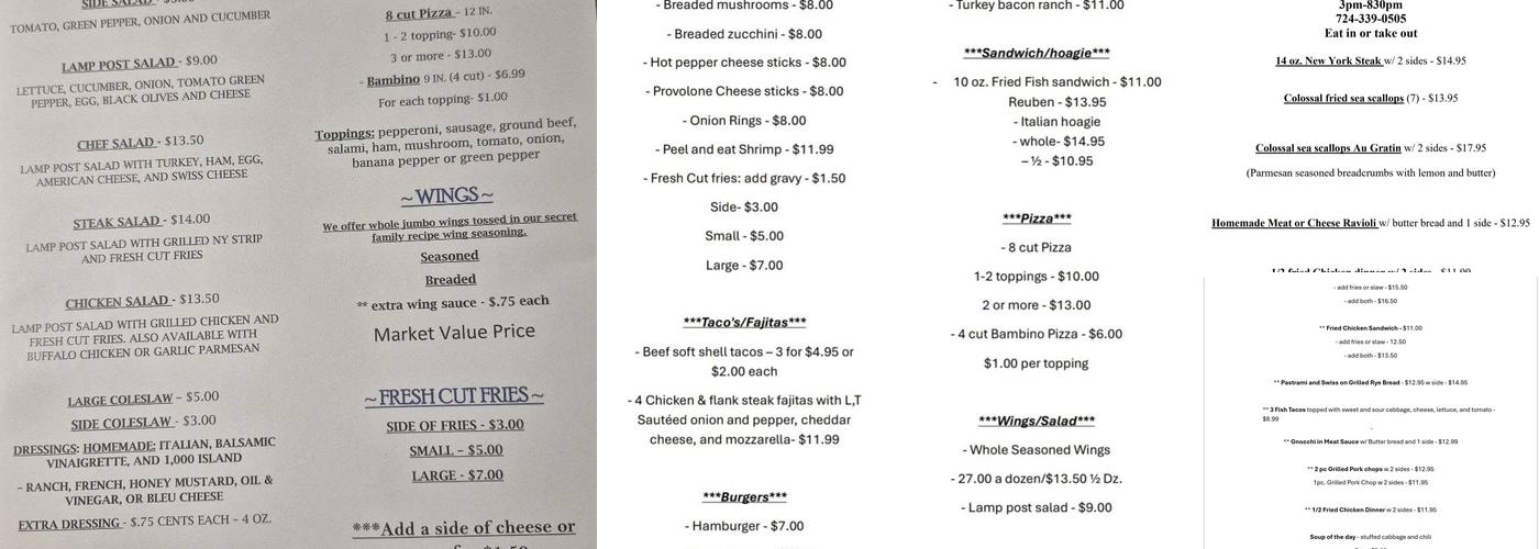 Lamp Post Menu