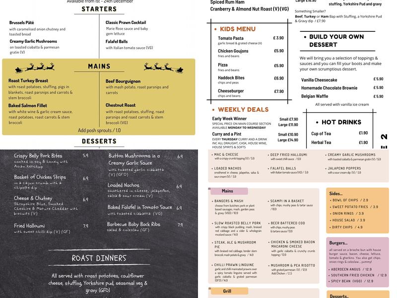 The White Lion Ash Menu