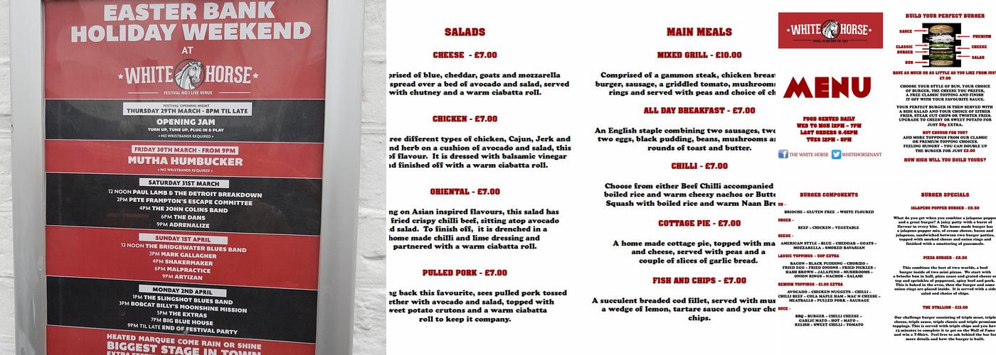 The White Horse Menu