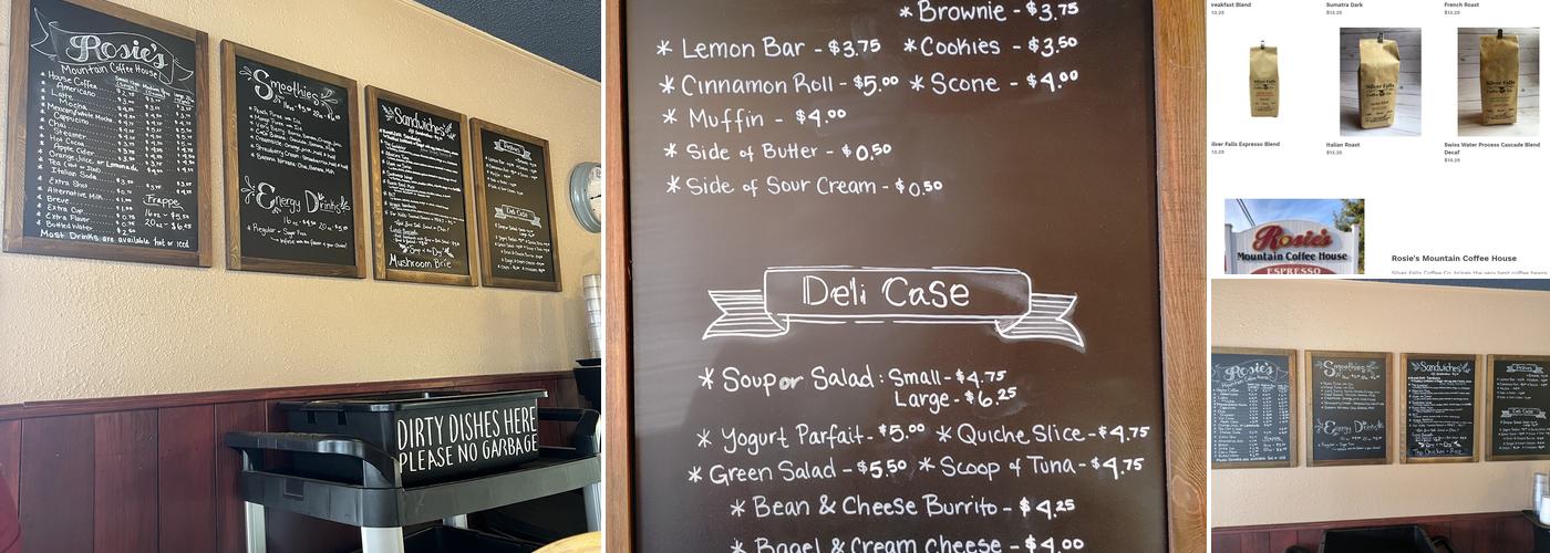 Rosie's Mountain Coffee House Menu