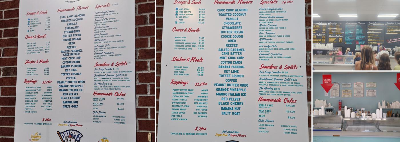 Drippy's Homemade Ice Cream - 17 Bus. Menu