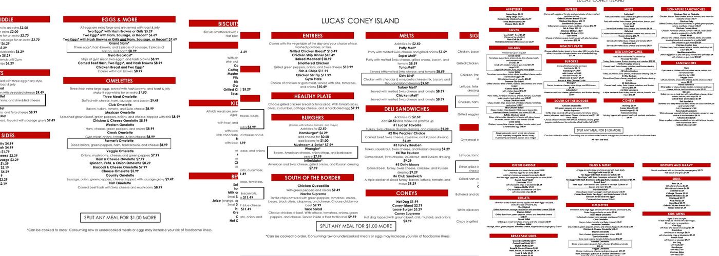 Lucas Coney Island Menu