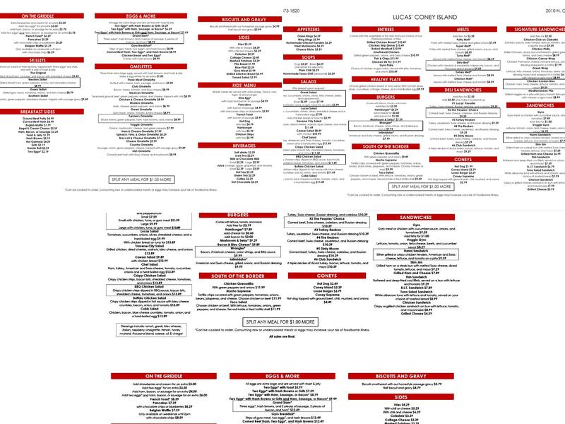 Lucas Coney Island Menu