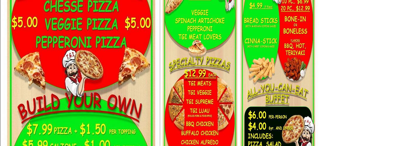 TGI Pizza Menu