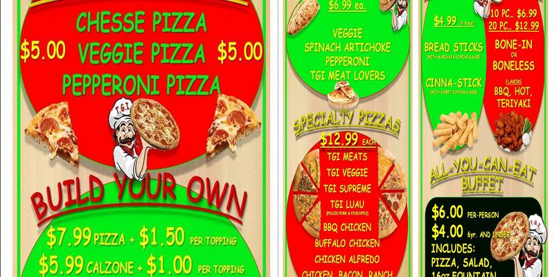 TGI Pizza Menu