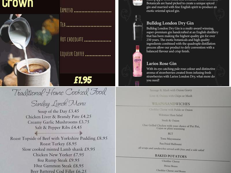 The Crown and Cushion Menu