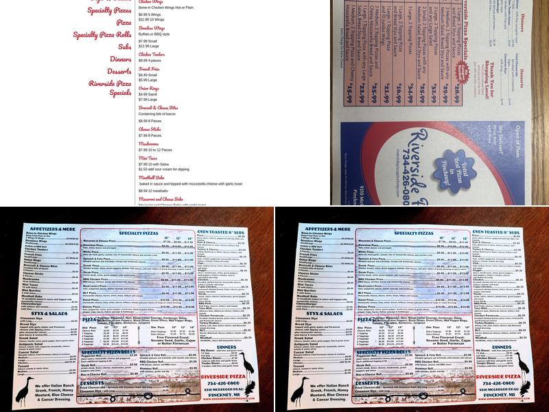 Riverside Pizza Menu