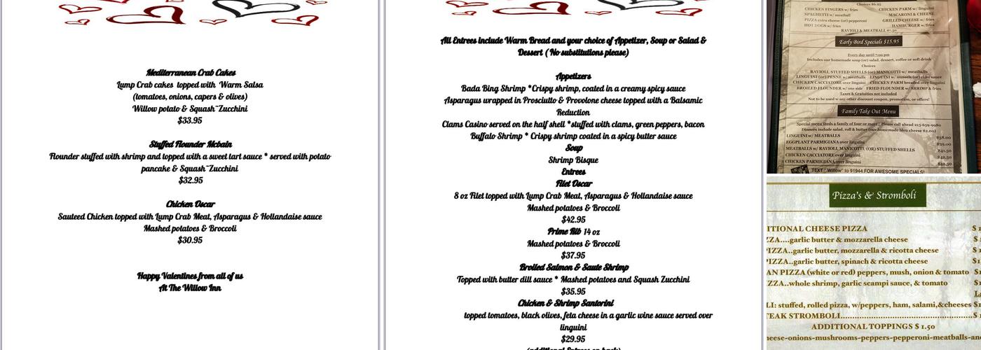 Willow Inn Menu
