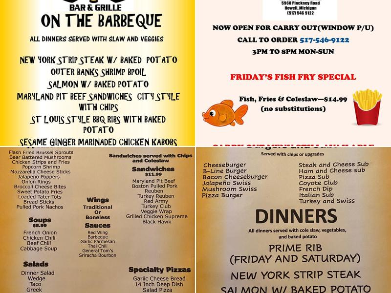 B-Line Bar & Grill Menu