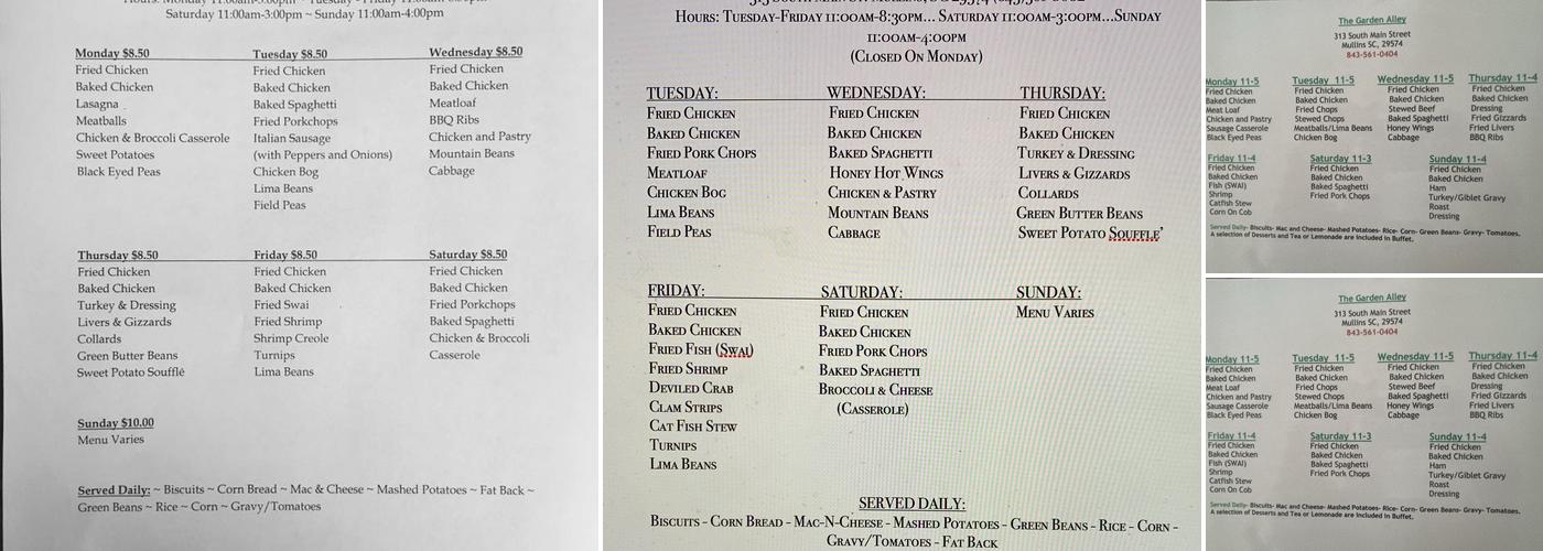 Garden Alley Menu