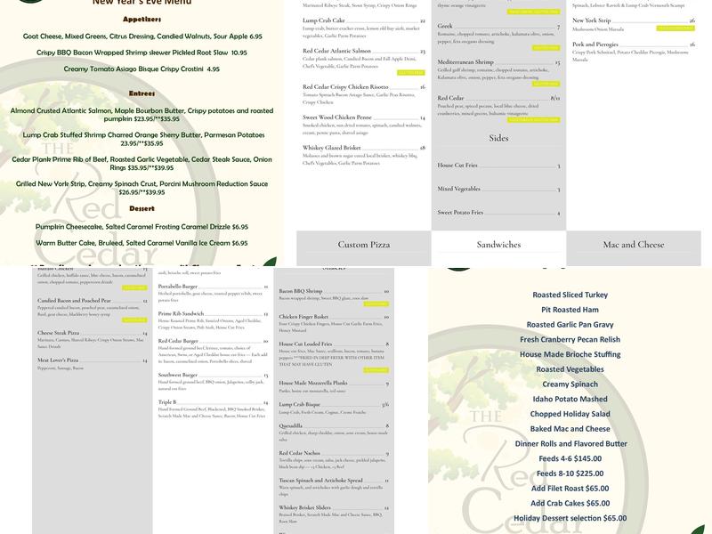 Red Cedar Grille & Cocktails Menu