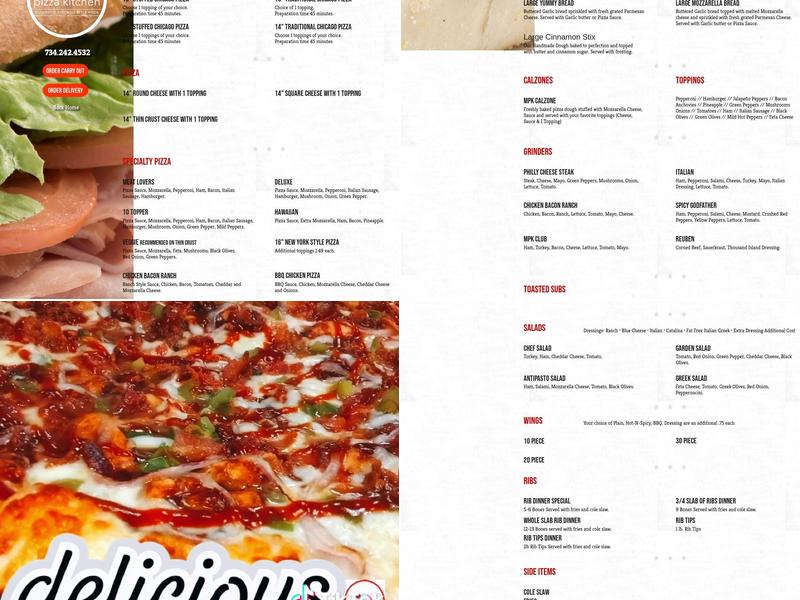 Monroe Pizza Kitchen Menu