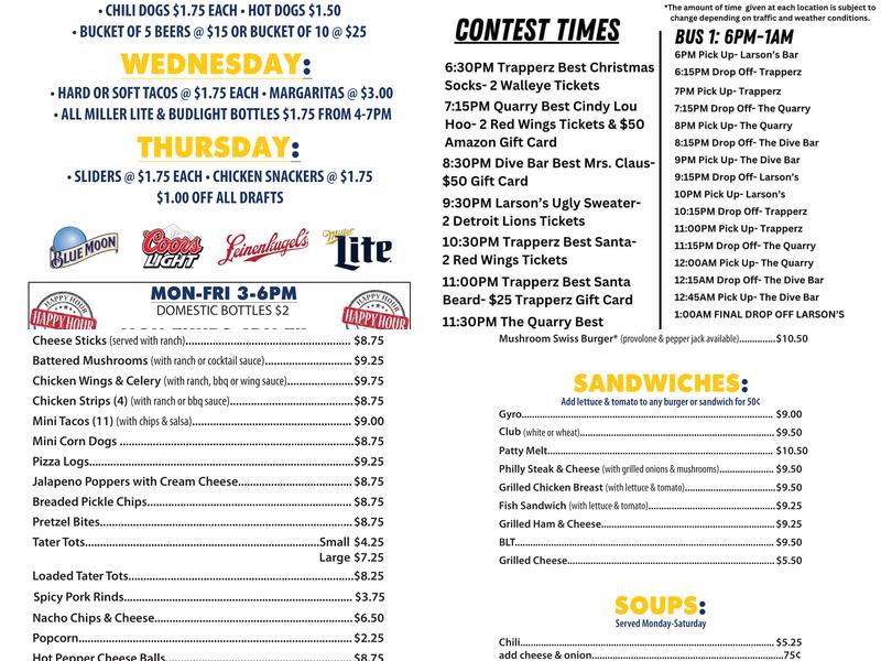 Don Larson's Bar Menu