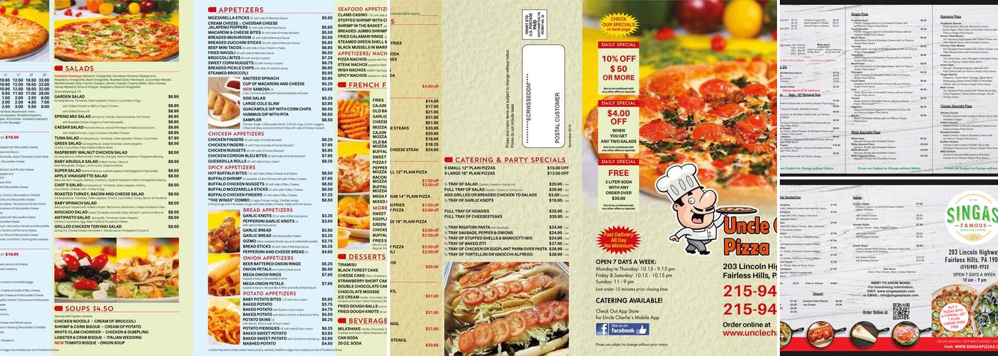 Singas Famous Pizza Menu