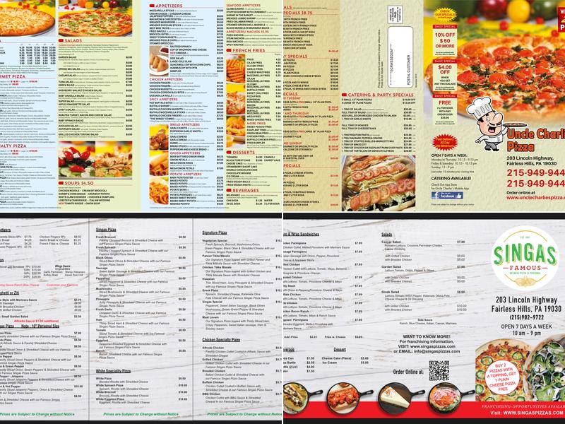 Singas Famous Pizza Menu