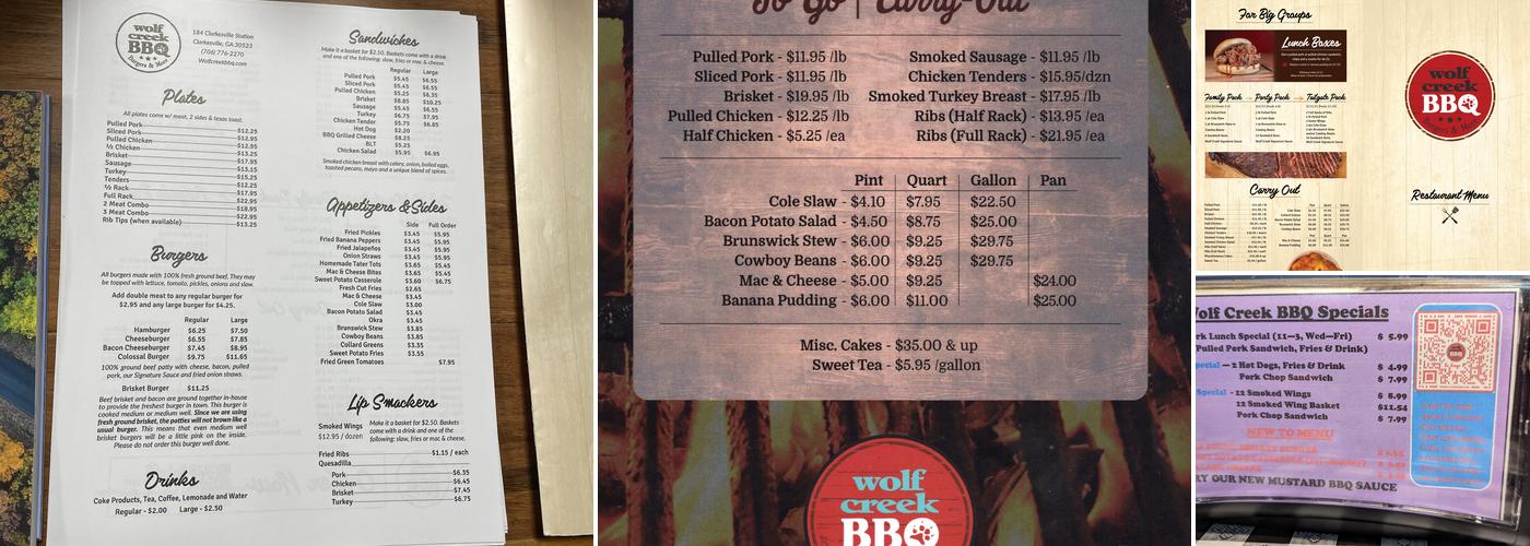 Wolf Creek BBQ, Burgers & More Menu
