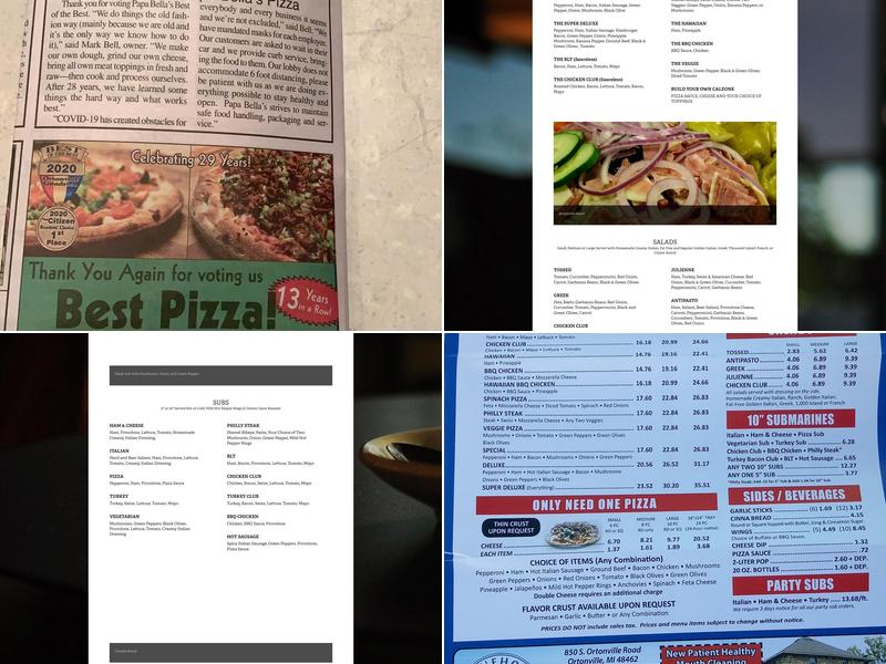 Papa Bellas' Pizza Menu
