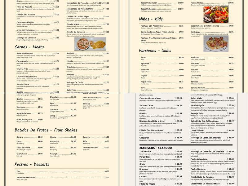 El Sazón de Doña Eva Menu