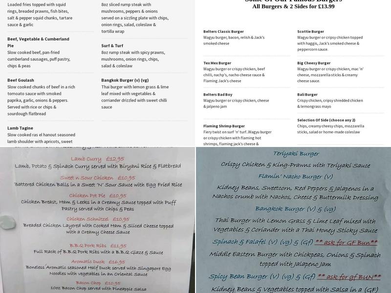 The Belter's Bar Menu