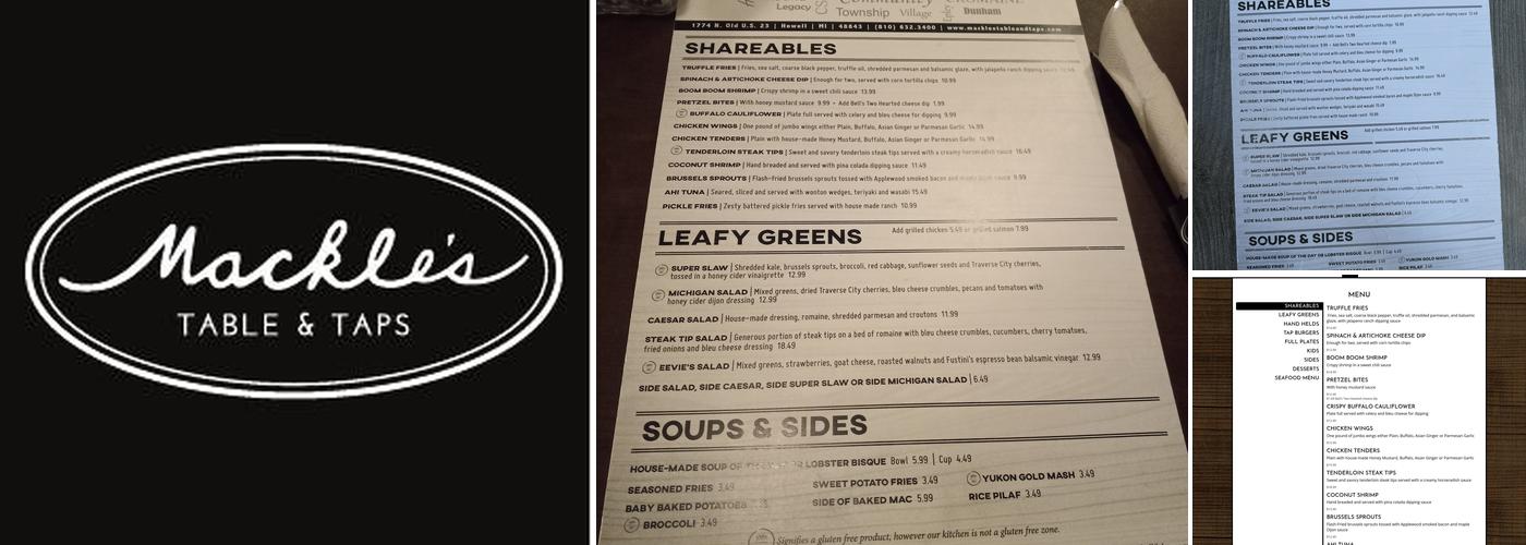 Mackle's Table and Taps Menu
