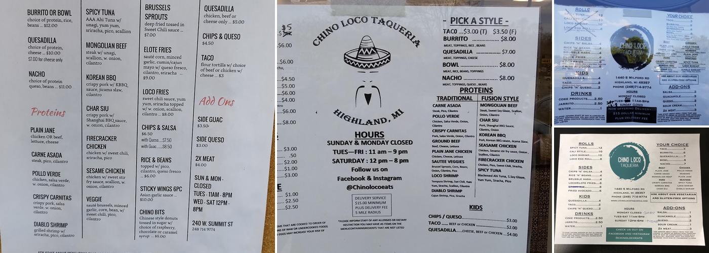 Chino Loco Menu
