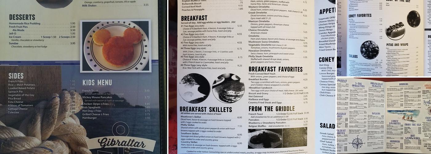 Gibraltar Grill Inc Menu