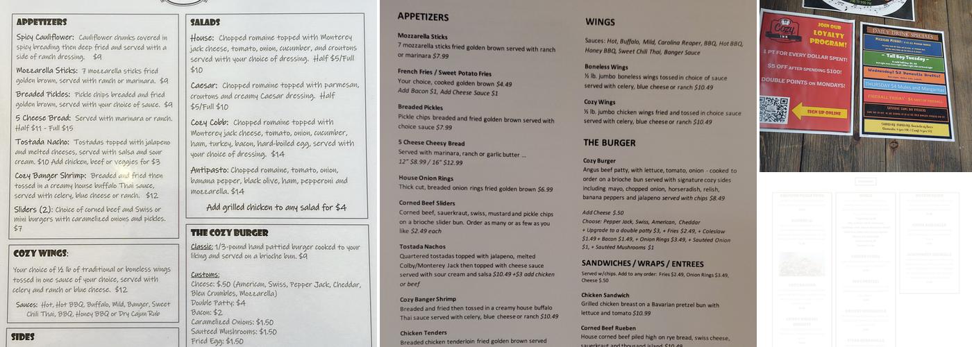 Cozy Inn Menu
