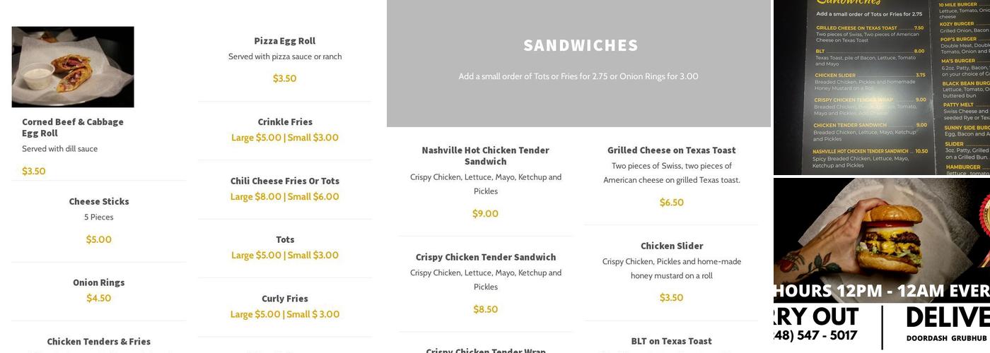 Kozy Lounge Menu