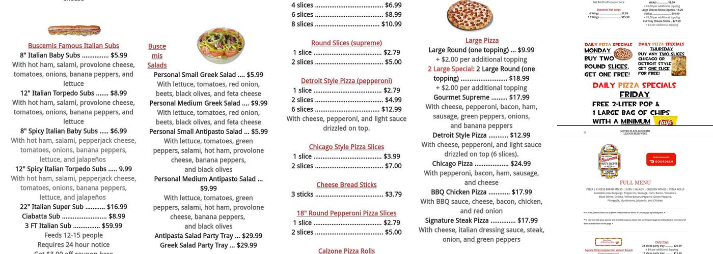 Original Buscemi's Menu