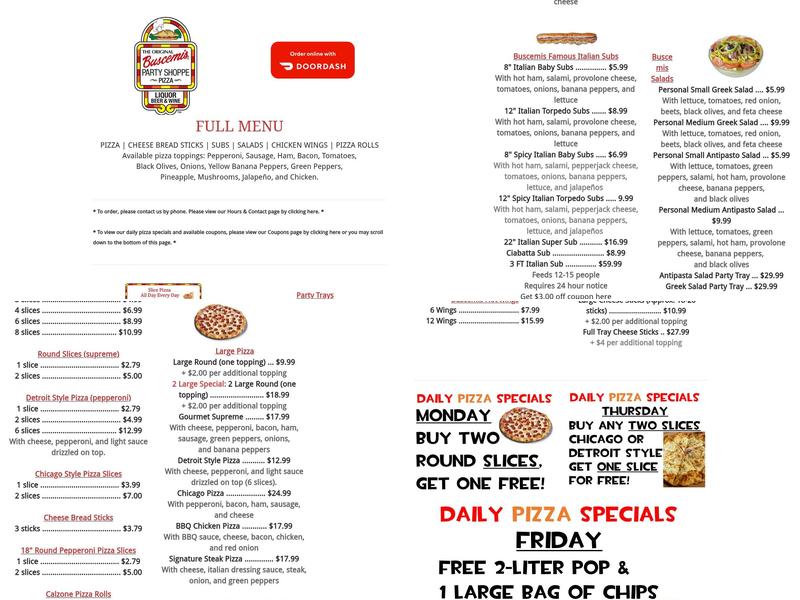 Original Buscemi's Menu