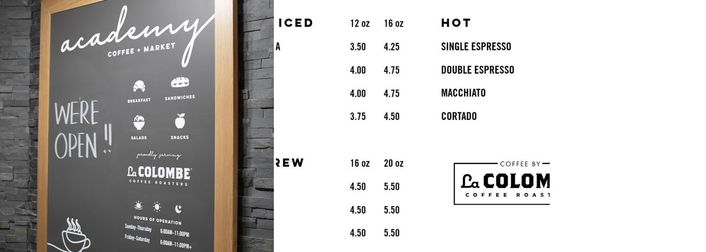 Academy Coffee + Market Menu