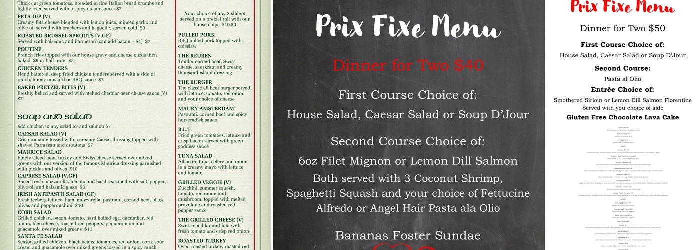 O’Halloran’s Public House and Hall Menu