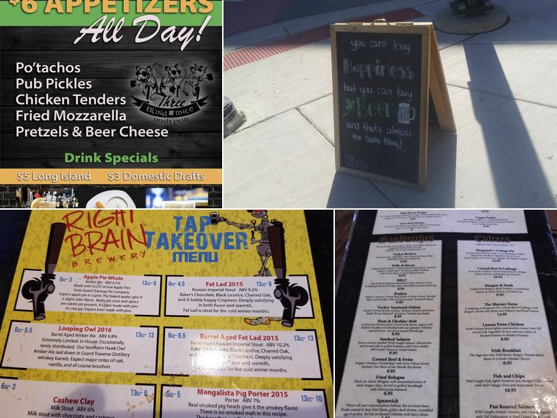 Three Blind Mice Irish Pub Menu