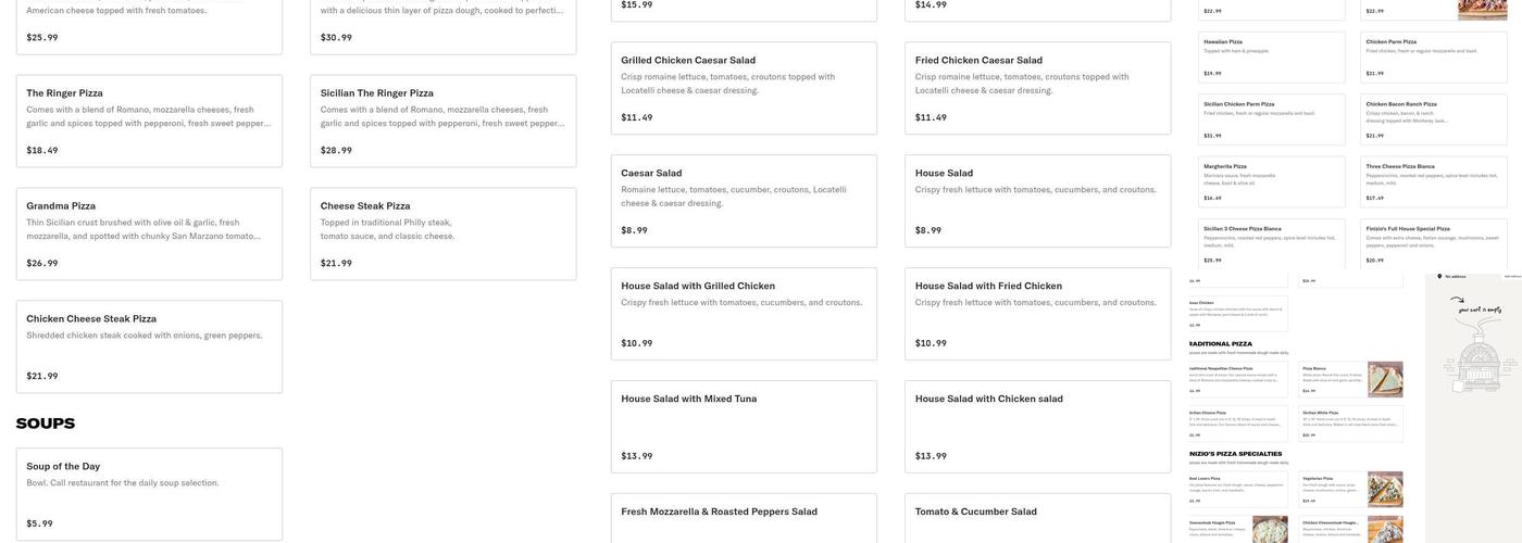 Finizio's Italian Eatery Menu