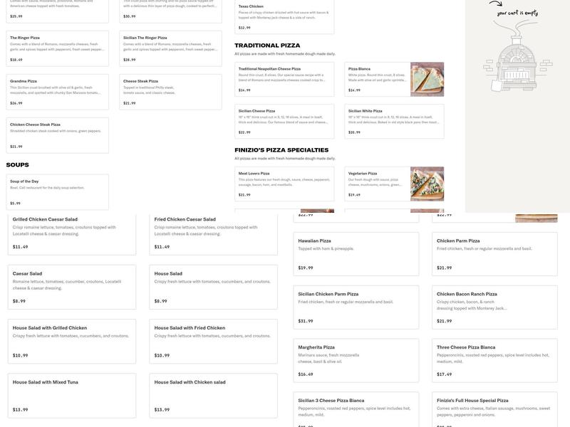 Finizio's Italian Eatery Menu