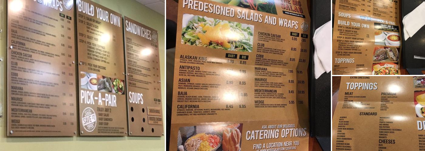 The Big Salad Menu