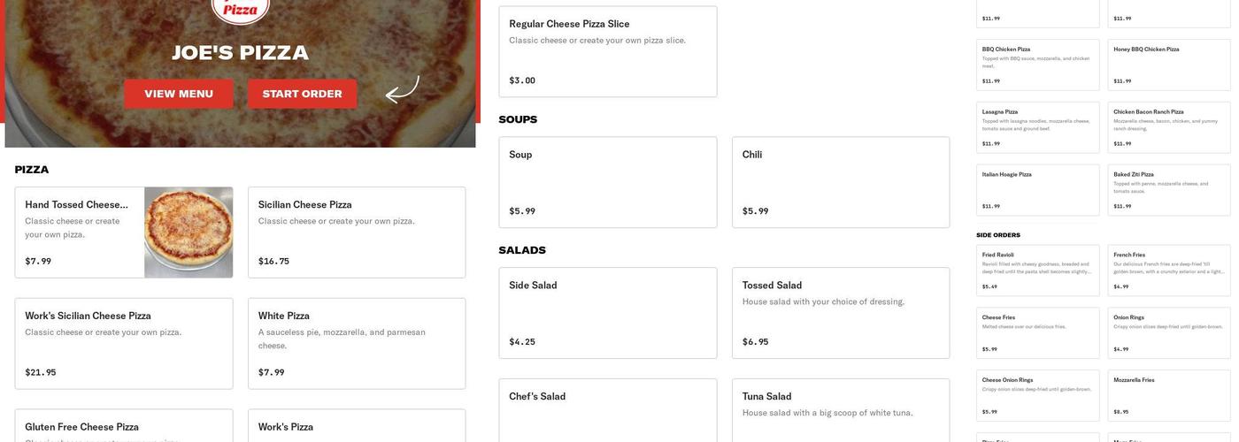 Joe's Pizza Menu