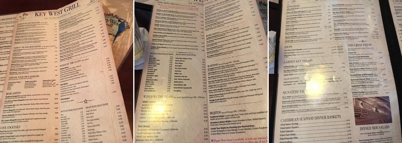 Key West Grill Menu