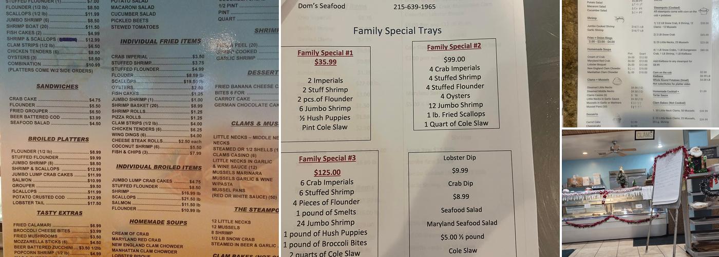 Dom's Seafood Menu