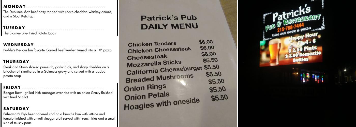 Patrick's Pub & Restaurant Menu