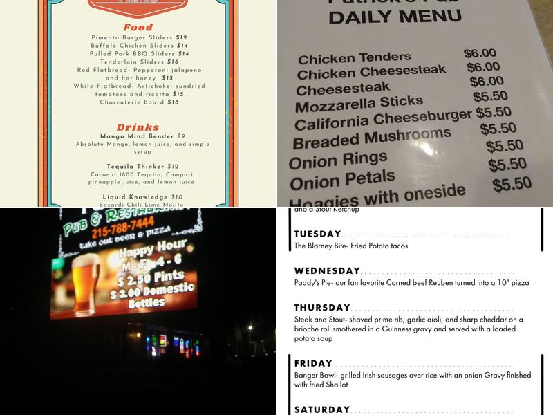 Patrick's Pub & Restaurant Menu