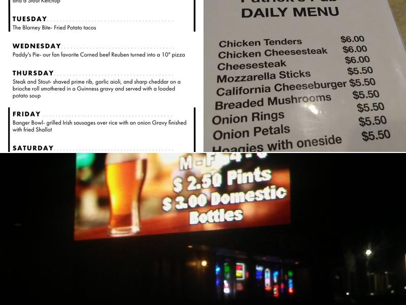 Patrick's Pub & Restaurant Menu