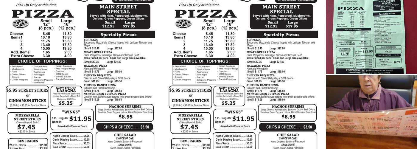 Main Street Pizza Menu