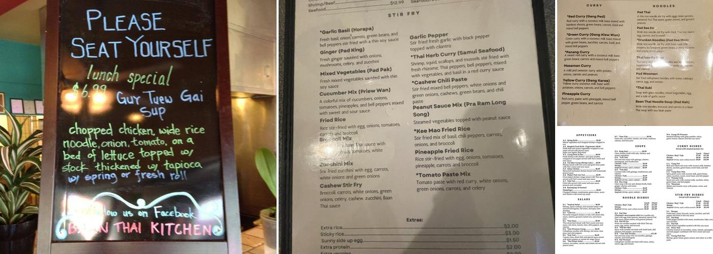Baan Thai Kitchen Menu