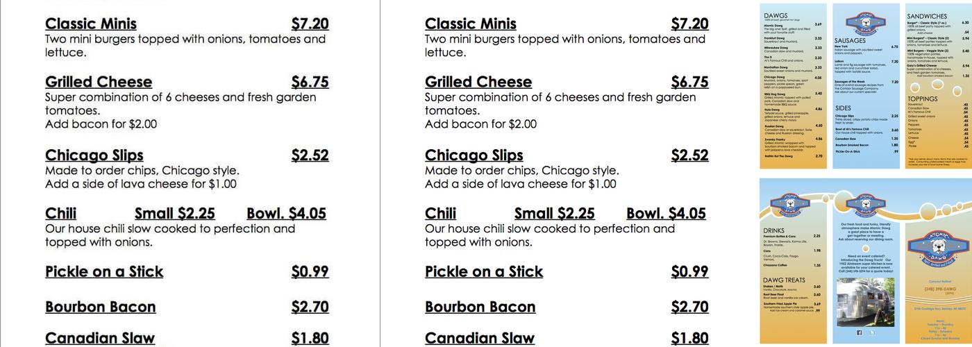 Atomic Dawg Menu
