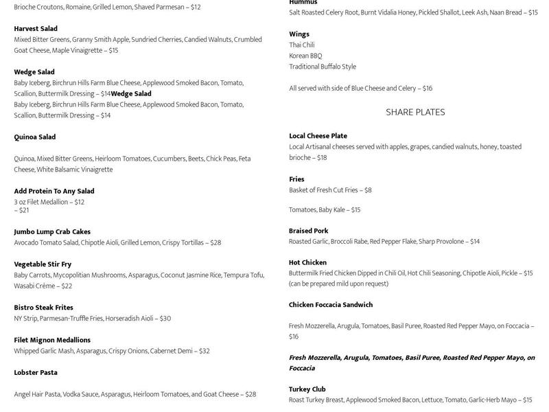 Valley Green Inn Menu