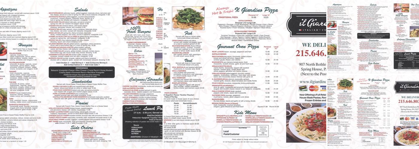 Il Giardino Italian Cuisine Menu